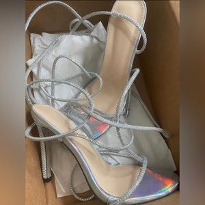 Silver rhinestone heels